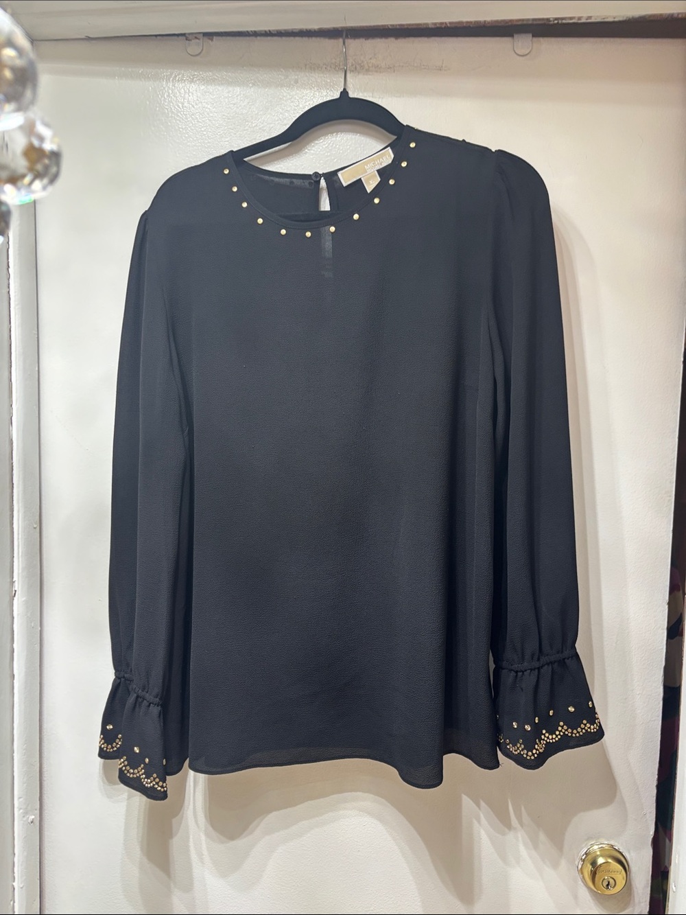 MICHAEL Michael Kors Black Blouse with Gold Stud Accents
